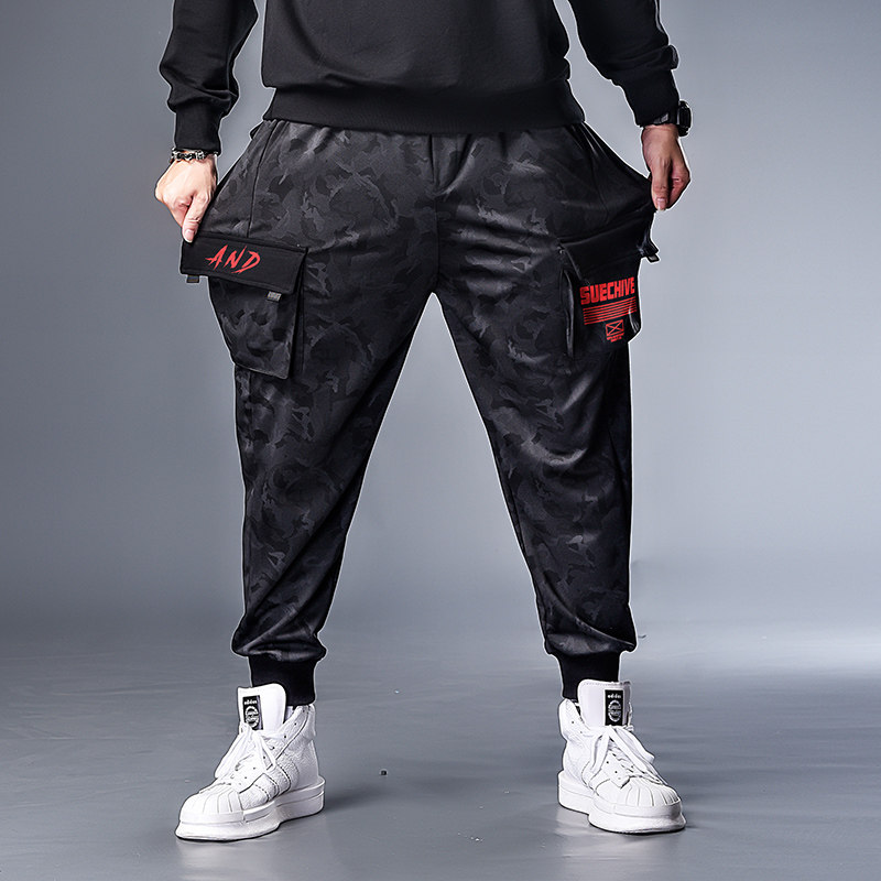 新品大码男裤工装裤男春秋男士宽B松迷彩运动裤加肥加大胖子男装