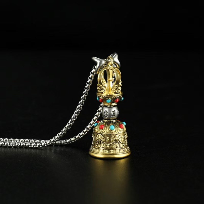 极速尼泊尔藏传纯铜金刚r铃铛金刚杵十字降魔杵吊坠挂件泰银双色
