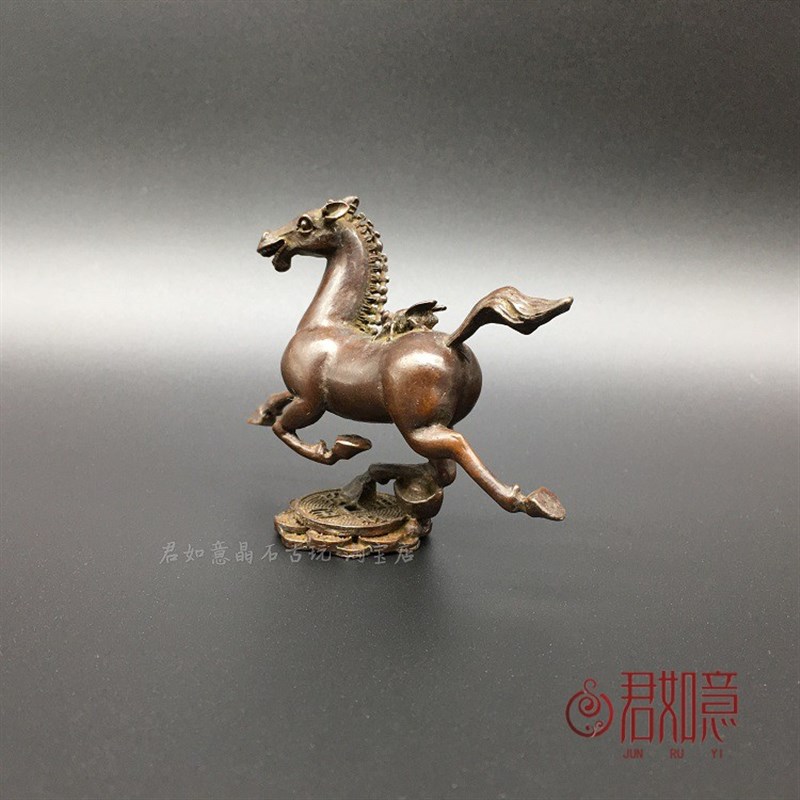 极速仿古铜器h实心铜马踏飞燕造型马上赢摆件元宝小马茶宠