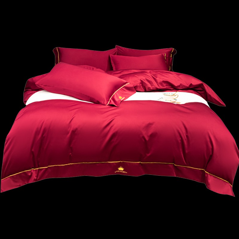 极速婚庆四件套全棉100床上用品D大红色被子新婚结婚被套床单床笠
