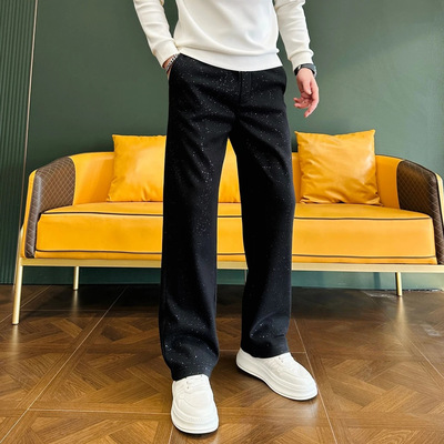 2025男装男士冬季高端轻奢潮流舒适透气加厚加绒修身休闲裤25138
