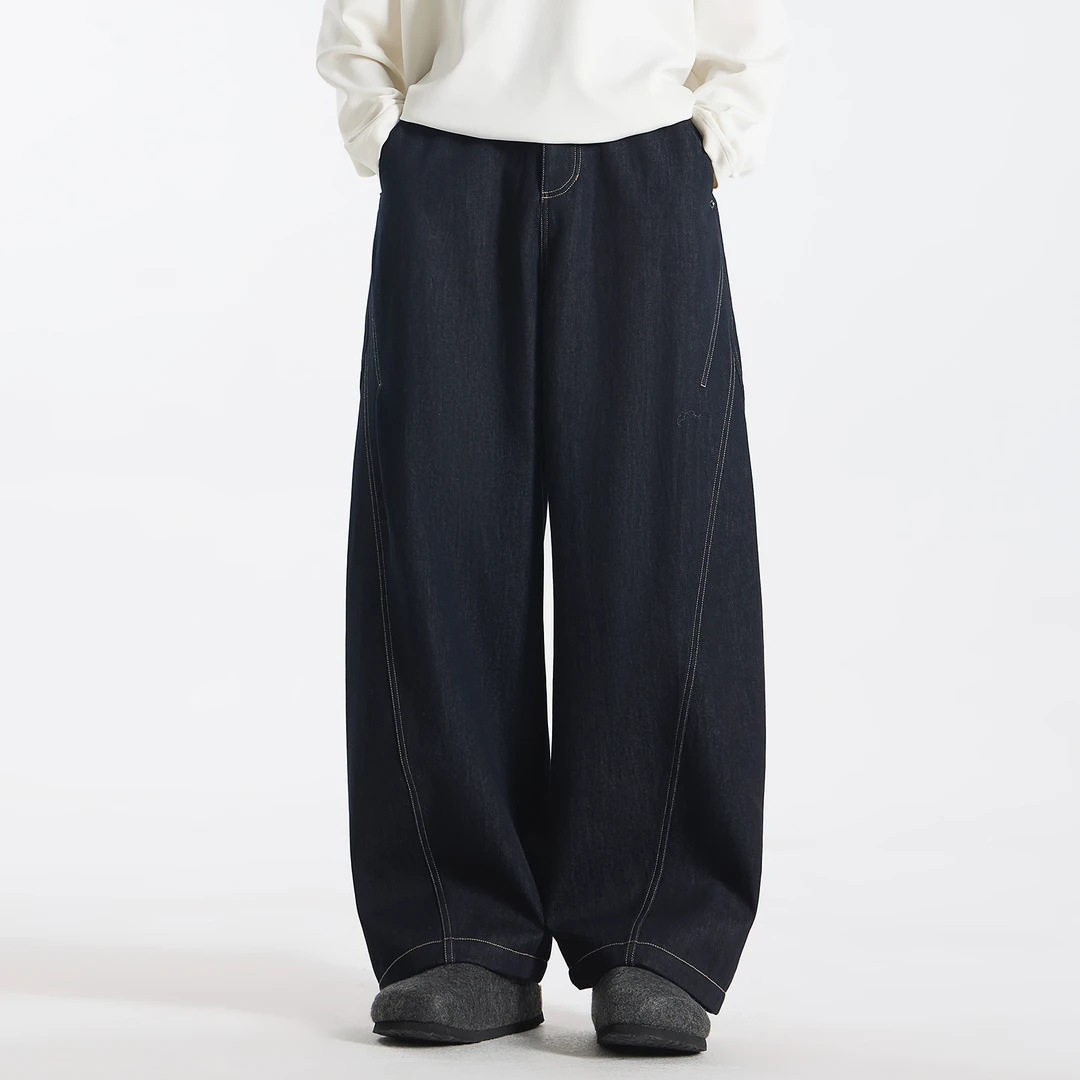 GCCDUPE77『黑曼巴』原色水洗高支棉立裁直筒阔腿加绒加厚牛仔裤