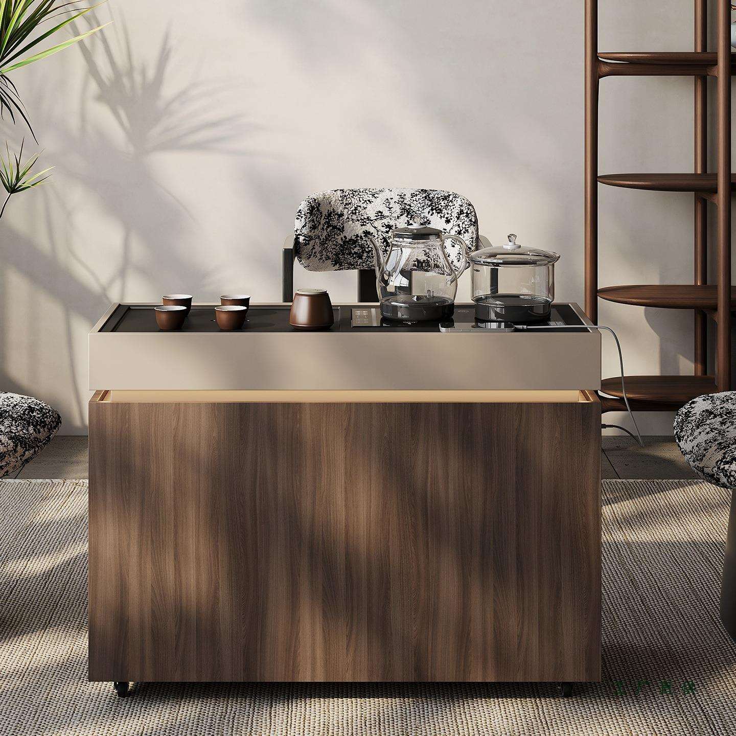 现代极简移动茶吧车烧水壶一体沙发边几阳台泡茶桌全实木小型茶台