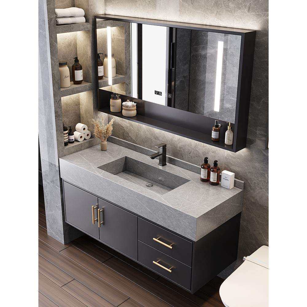 浴室柜组合现代简约轻奢岩板洗脸洗手池洗漱台盆一体卫生间套装