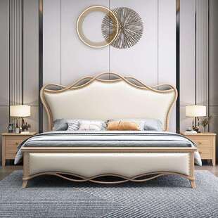 轻奢豪华欧美风实木床现代美式主卧大床新款奶油单双人床头结婚床