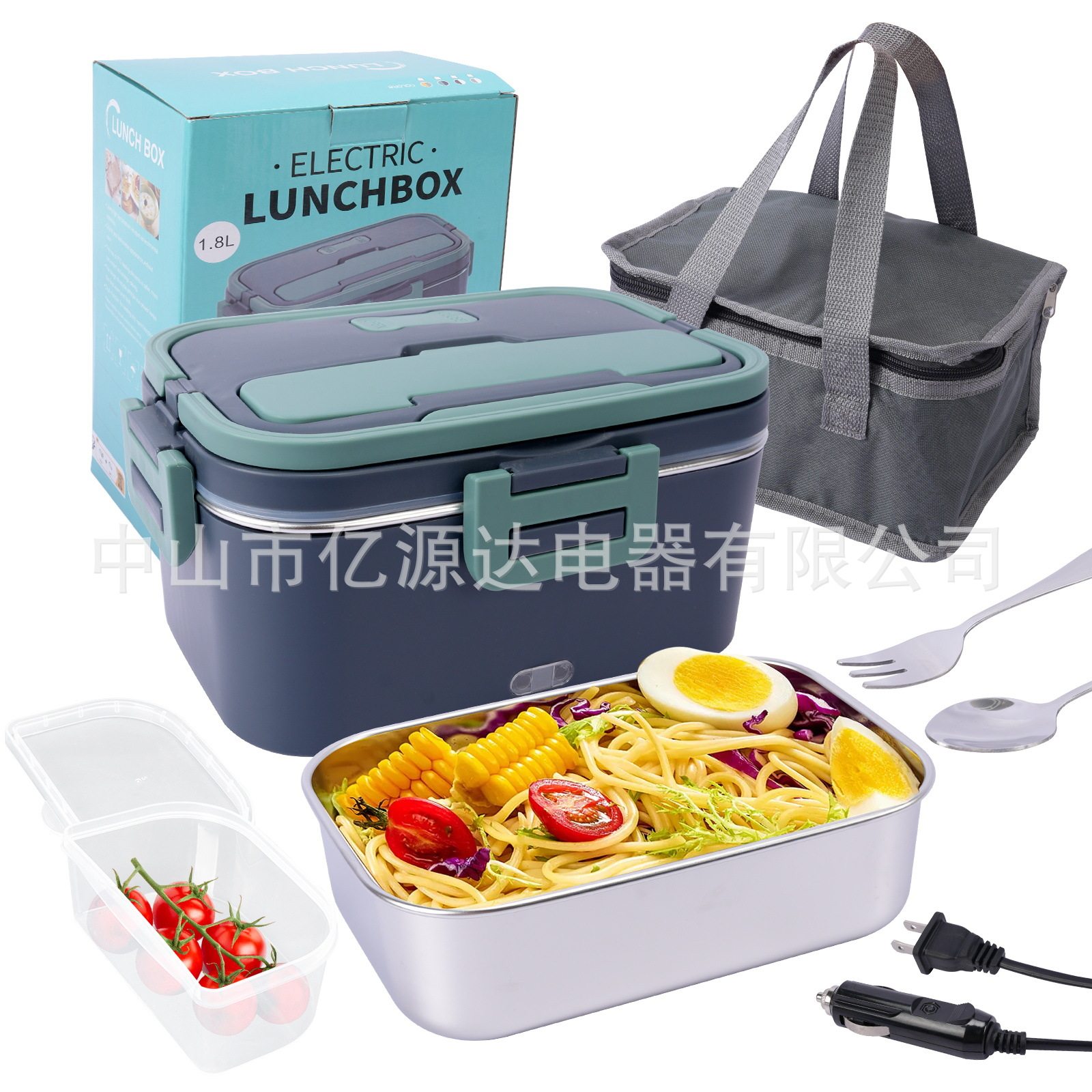 家车两用电热饭盒1.8升可插电加热便当饭盒304不锈钢保温餐盒跨境