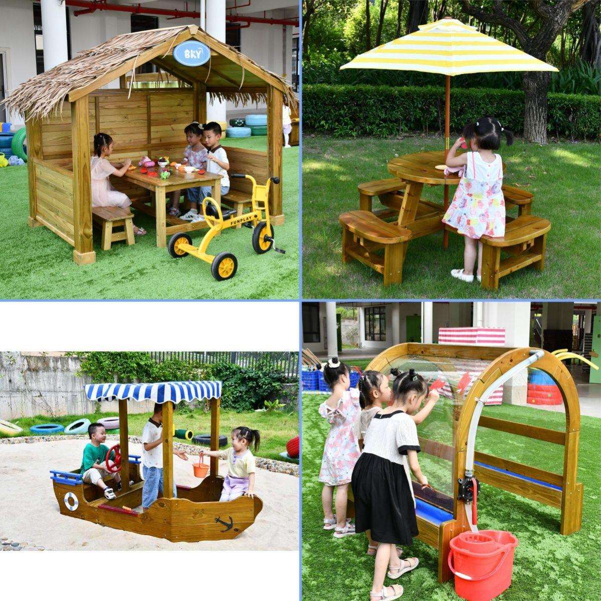 幼儿园沙水玩具儿童防腐实木桌椅过家家玩具户外沙池大型玩沙设施