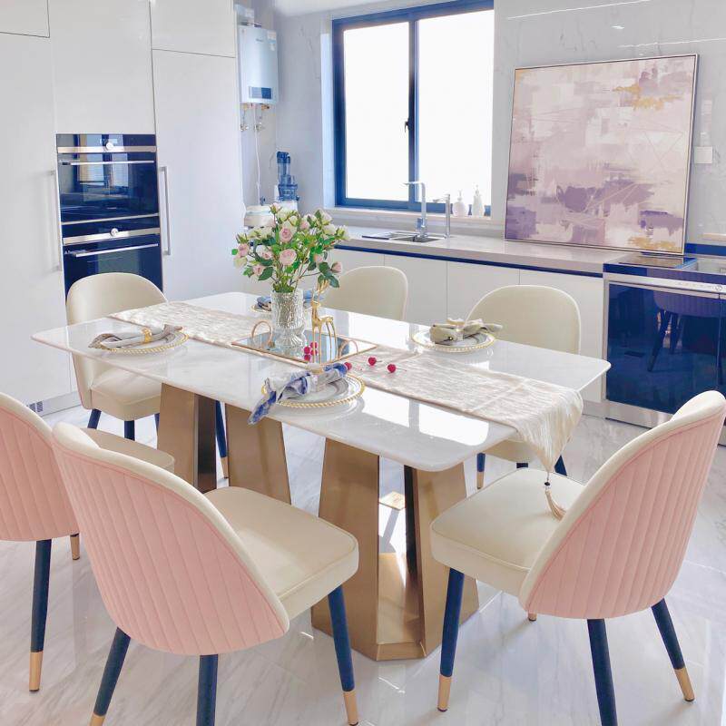 美式轻奢餐桌椅组合现代法式简约大理石长餐桌实木餐椅一桌6椅