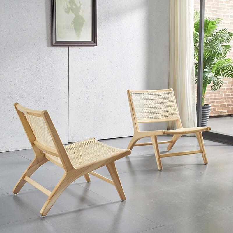北欧藤椅实木沙发椅室内家用藤编躺椅阳台新中式编织休闲藤编椅子