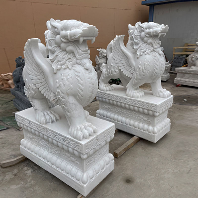 石雕麒麟汉白玉貔貅大理石麒麟一对公司酒店庭院别墅门口摆件