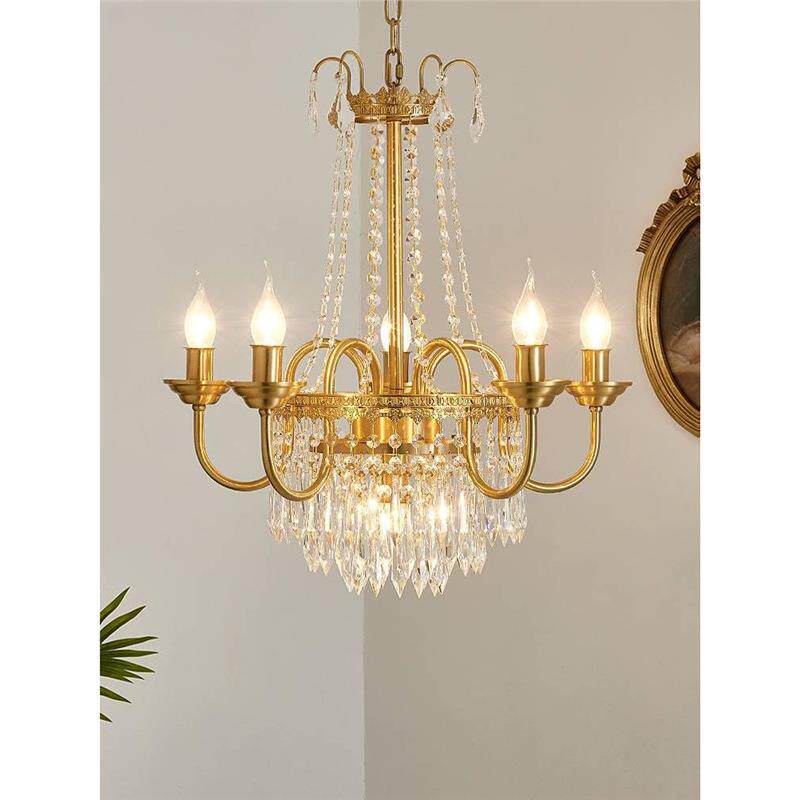 欧式全铜水晶网红吊灯美式复古餐厅卧室法式衣帽间玄关