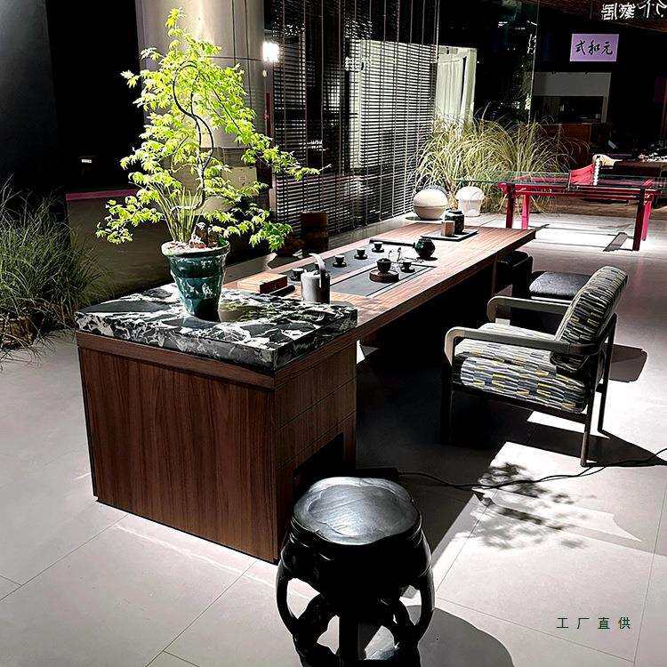 新中式实木茶桌椅组合简约大气商务茶台北美黑胡桃木定制