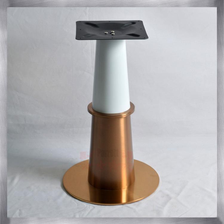 轻奢五金桌脚不锈钢圆盘台脚玫瑰金色餐桌钢架宝塔形双色桌腿