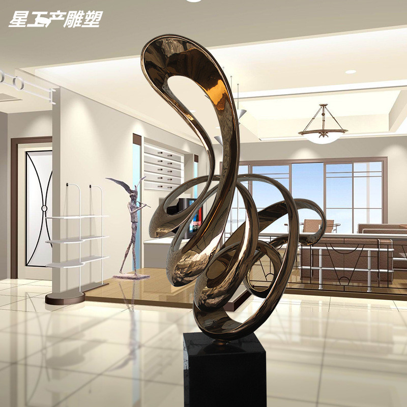 酒店室内大型落地摆件商场售楼处大厅装饰角落异形飘带不锈钢雕塑