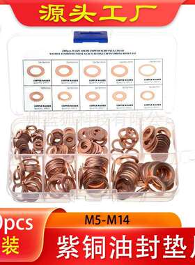 紫铜垫片200pcs盒装多种规格垫片耐高温高压密封紫铜垫片