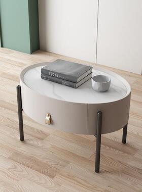 QHM805岩板床头柜现代简约小型简易款床边收纳柜轻奢椭圆形卧室储