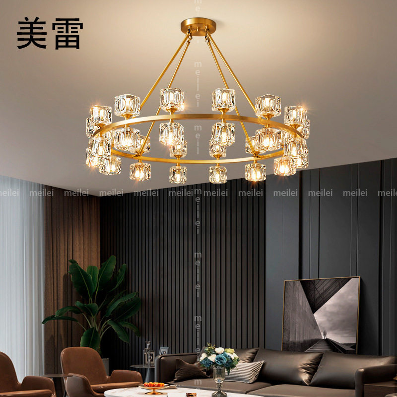 全铜轻奢现代客厅餐厅卧室别墅复式楼设计师吧台水晶吊灯