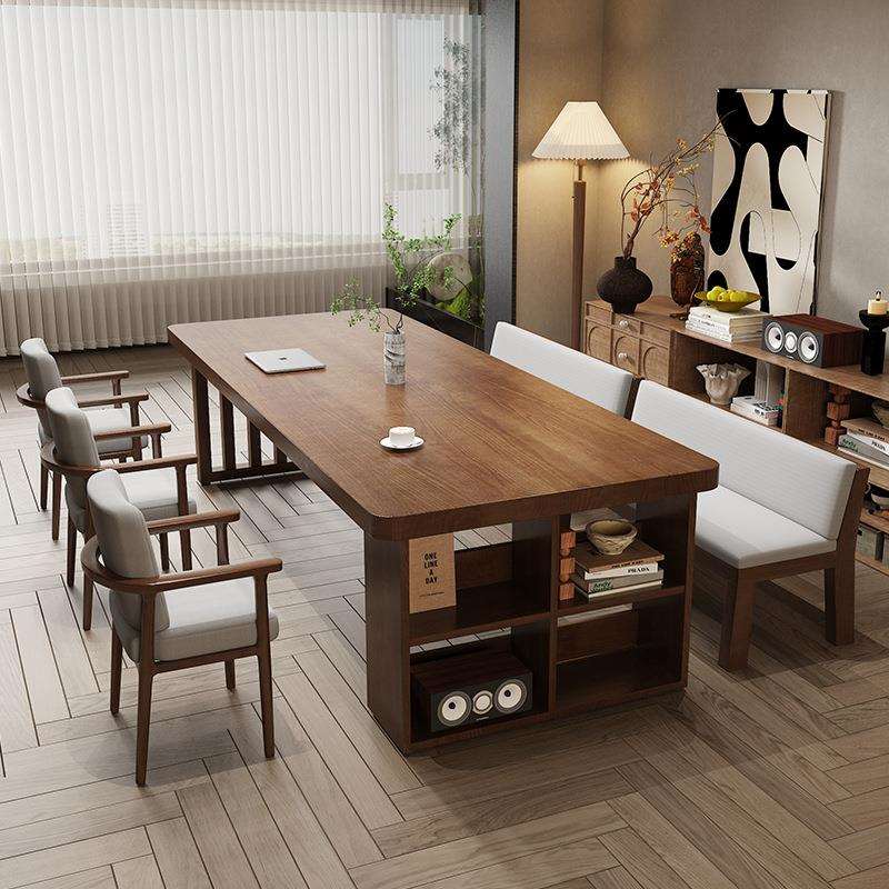 实木大板书桌去客厅化大长书法桌餐一体茶桌胡桃色办公桌工作台