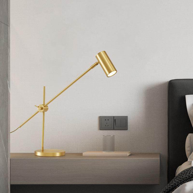 全铜轻奢美式复古台灯办公桌工作台灯长臂灯工业风卧室床头灯