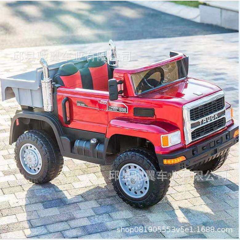 儿童电动四轮汽车小孩四驱双人工程车可坐人玩具车充电翻斗车