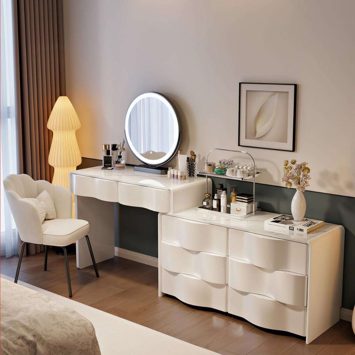 2025新款梳妆台现代卧室简约实木化妆桌斗柜一体化妆收纳柜床尾