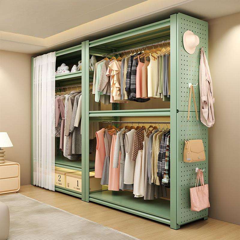 衣柜家用多层开放式衣架卧室出租房收纳落地置物架书架简易衣帽架