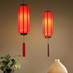 新中式吊灯古典防雨防水吊灯茶楼布艺红灯笼饭店客栈走廊灯中国风