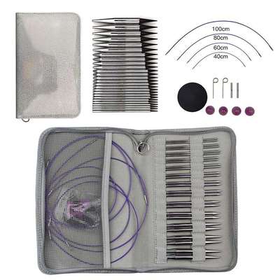 编织工具亮白环形针铝镀镍可拆卸环形针一套13付PU包装