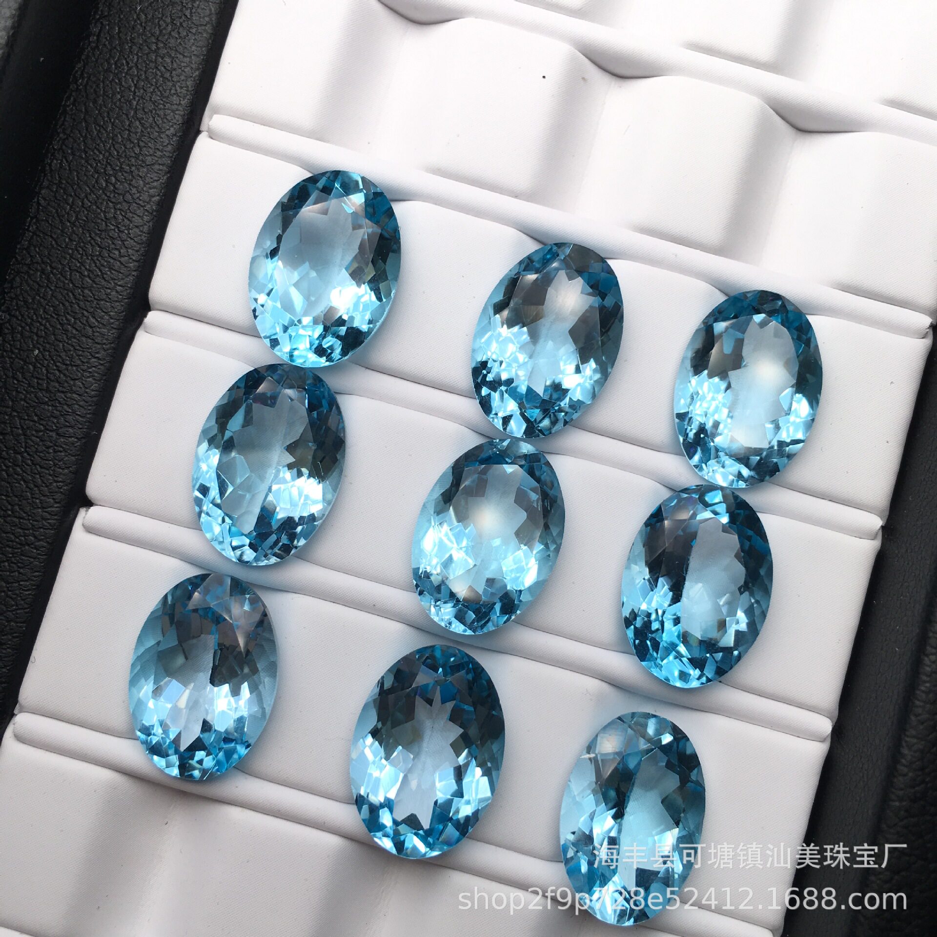 天然蓝托帕石戒面 旦形椭圆形裸石 全净BB蓝托帕石工厂批发