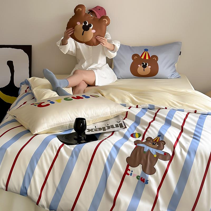 韩式风可爱天丝棉床上四件套长绒棉丝滑凉感刺绣被套床单卡通床品