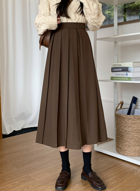 新品黑色百褶半身裙女春秋新款高腰气质休闲a字裙中长Z款遮胯显瘦