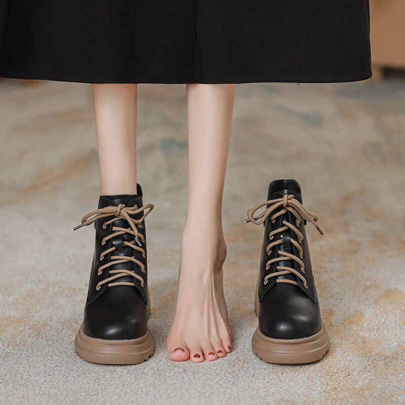 新品内增高马丁靴女松糕厚底单靴子英伦风白色小O个子高跟10cm炸