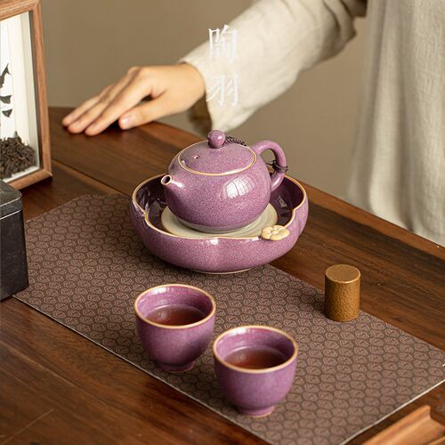 新品紫色钧瓷窑变茶壶p西施壶一壶两杯家用办公室陶瓷茶杯功夫茶