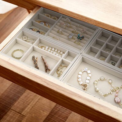 极速Flannelette Jewelry Display Boxes IGrid Design Rings Ear