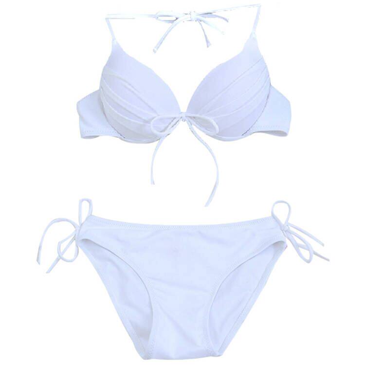 极速泳衣女分体比基尼披纱三件套小胸聚拢钢托性感U黑白色温泉度