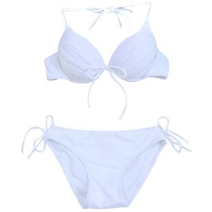 极速泳衣女分体比基尼披纱三件套小胸聚拢钢托性感U黑白色温泉度