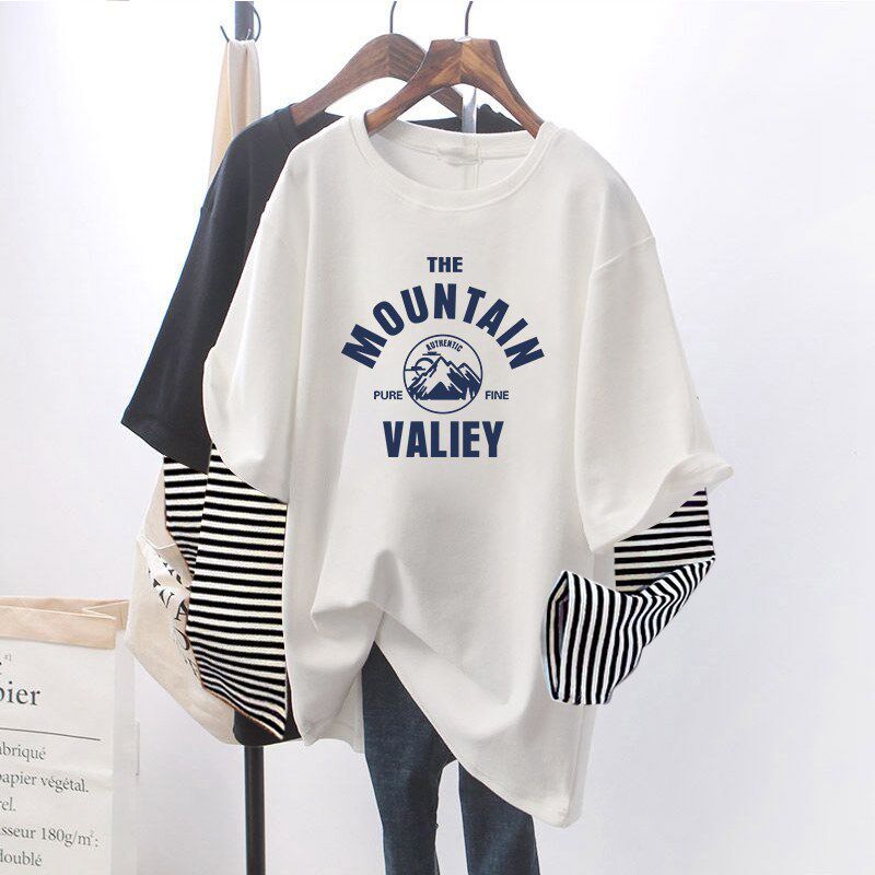 新品白色假两件打底衫o女内搭春夏2025年新款春季长袖t恤宽松大码