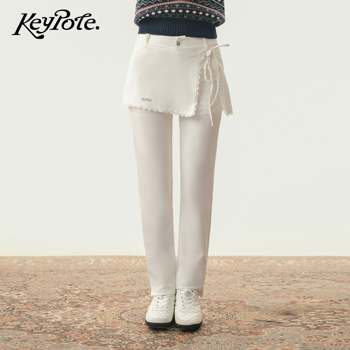 KeypoteGolf女士可拆裙帘修身弹力微喇白色休闲裤高尔夫运动长裤