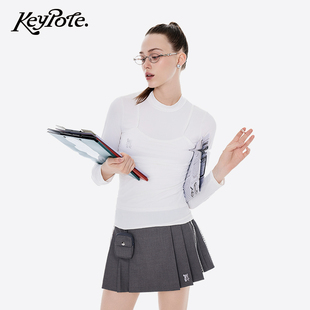 Keypote Golf亲肤舒适高尔夫女士假两件半高领打底针织衫女装服装