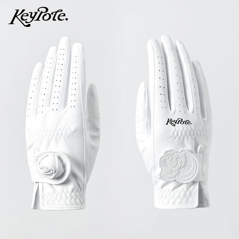 Keypote Golf女士纯白手工立体玫瑰花高尔夫手套高尔夫球左右双手