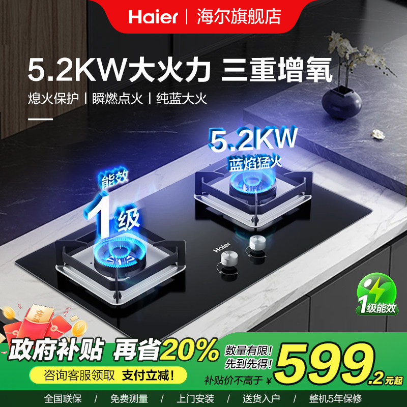 海尔燃气灶Q2BE53双灶家用炉灶天然气液化气灶具嵌入式两用猛火灶