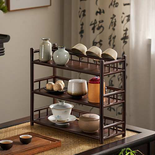 茶杯架子茶具收纳紫砂壶茶叶摆放置物中式台式小博古架茶室桌面架