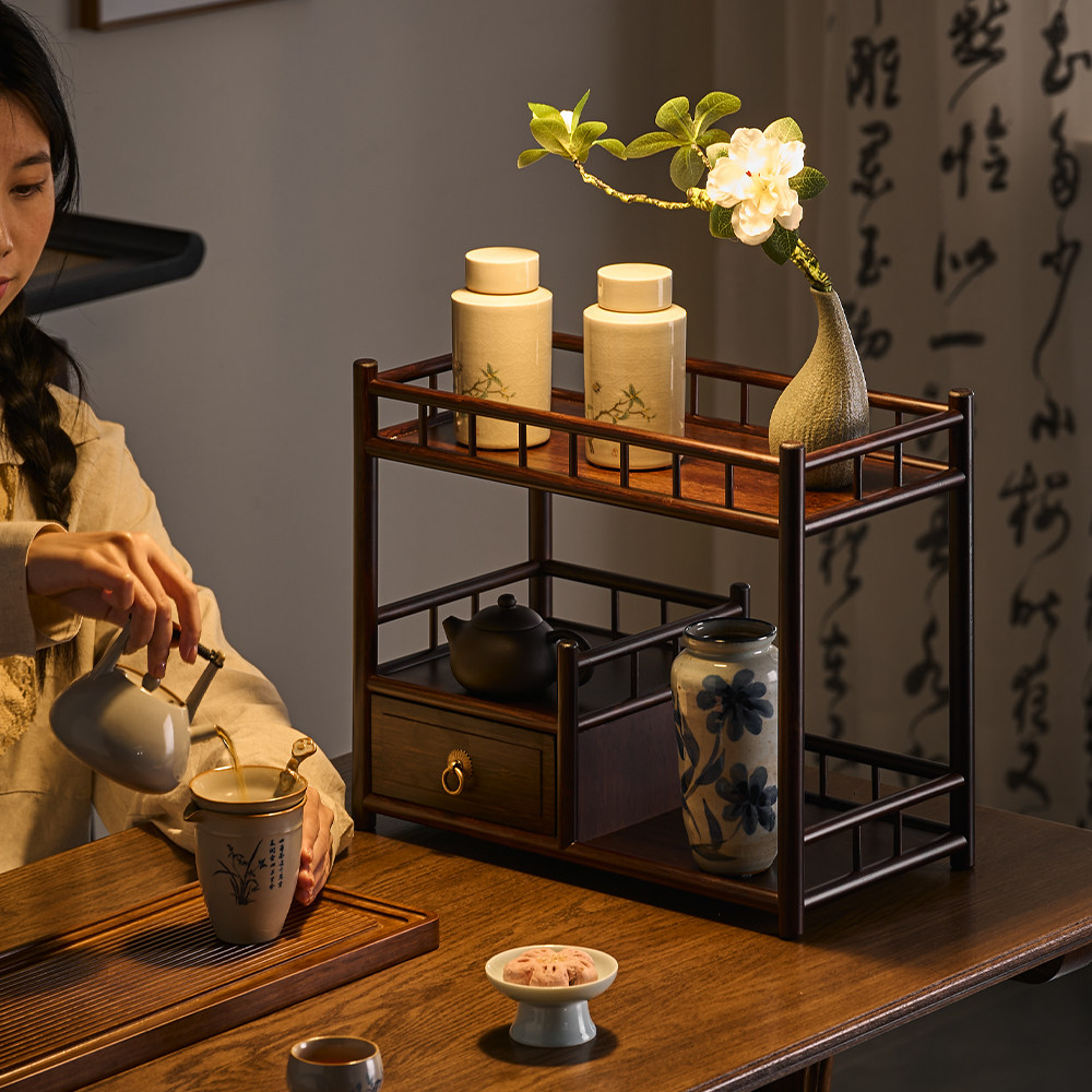 桌面博古架新中式茶具收纳层架置物架茶桌台面高档展示柜小型摆放