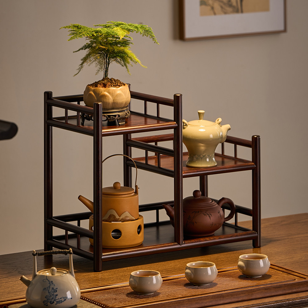 小博古架摆件桌面茶杯架茶具收纳置物展示架茶室多层花瓶古董架