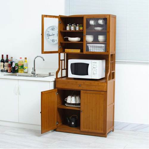 碗柜农村老式微波炉双开门中式双层餐边柜菜柜落地橱柜烤箱置物架