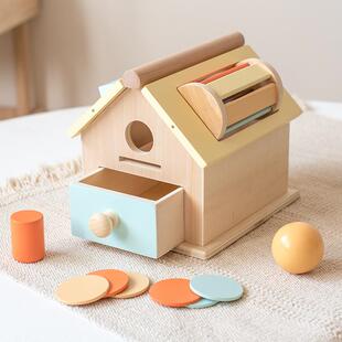 跨境教具木质抽屉盒幼儿园投币盒投球盒科教益智蒙特利梭早教玩具