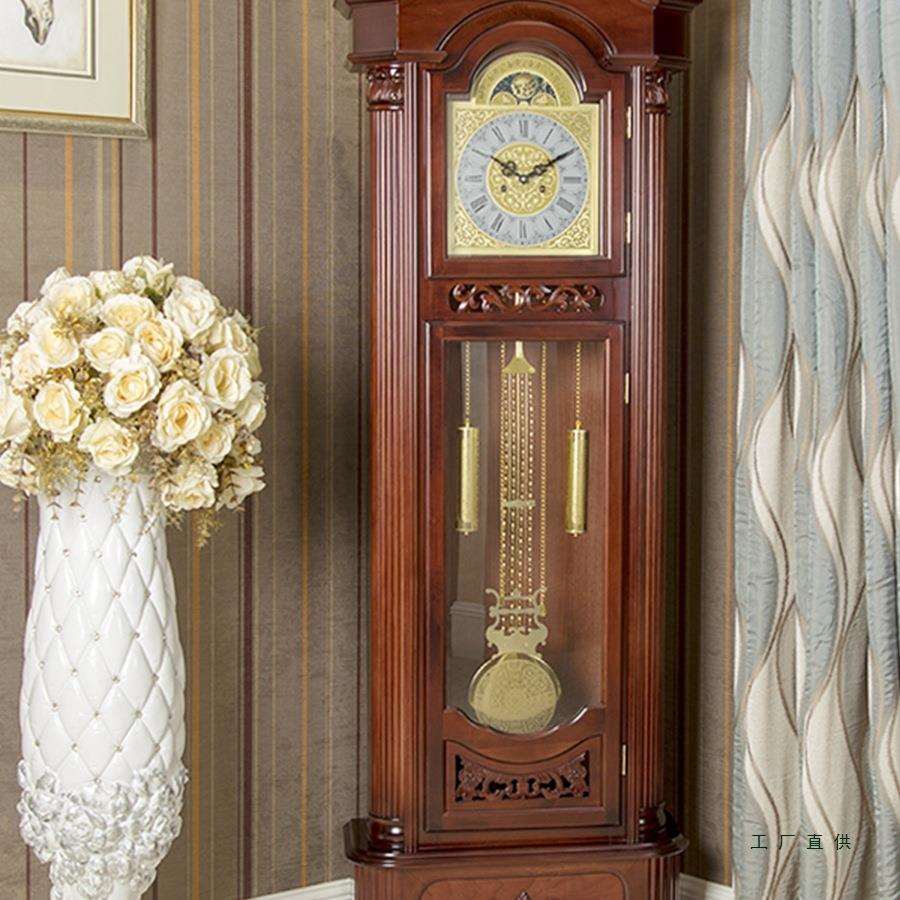 落地钟 实木立式摆钟复古简约欧式机械钟现代新中式客厅报时座钟