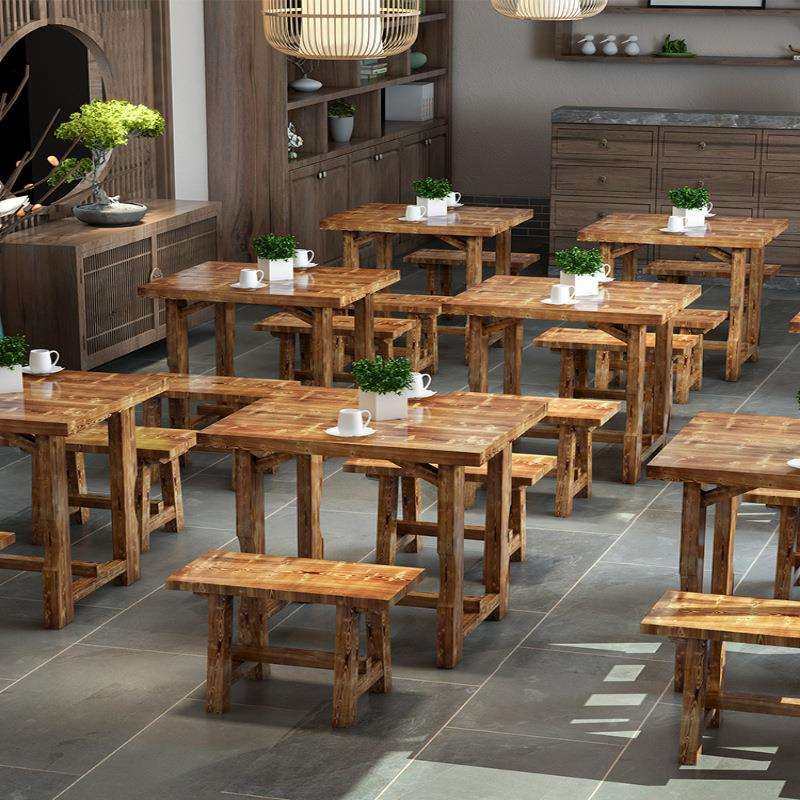饭店桌椅组合实木小吃店餐桌饭店面馆桌子烧烤店农家乐碳化何之章,电子元器件市场,其它元器件,淘宝优惠券,粉丝福利购,淘宝优惠卷
