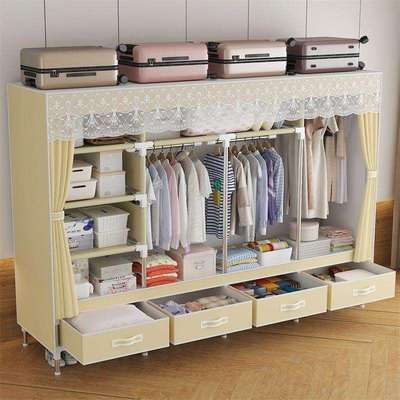 出租屋用简易衣柜经济型卧室家用布衣柜双人钢管加粗衣橱加固耐用