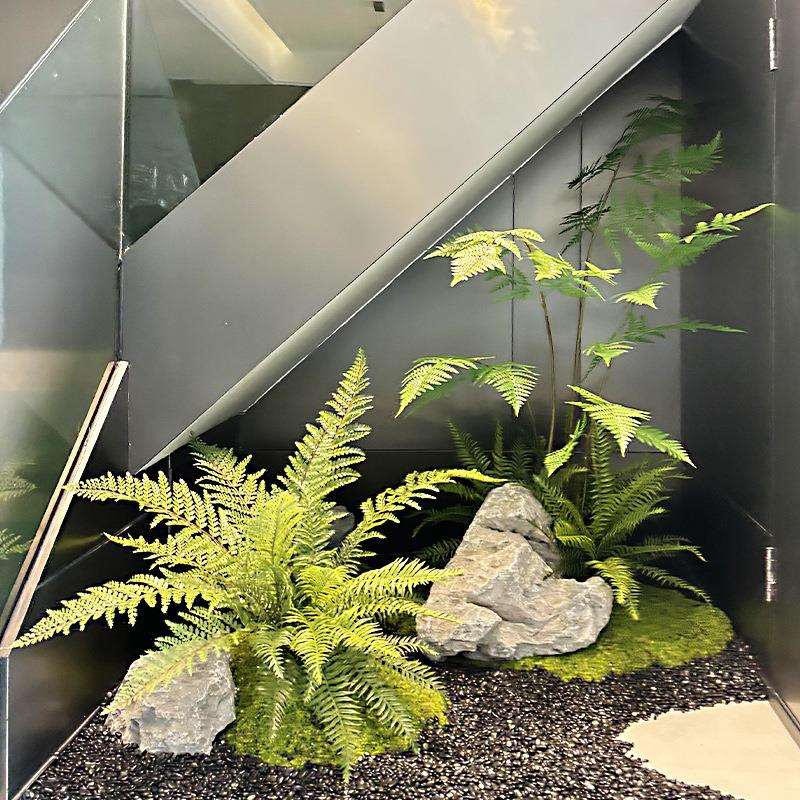楼梯下造景仿真绿植造景观布置室内假植物组合橱窗装饰树楼梯拐角